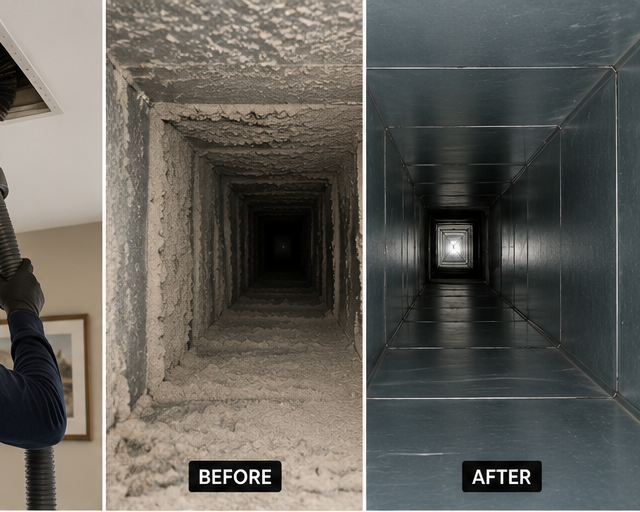 Before and after air duct cleaning comparison, Mill River Duct & Vent Co., Fairfield CT