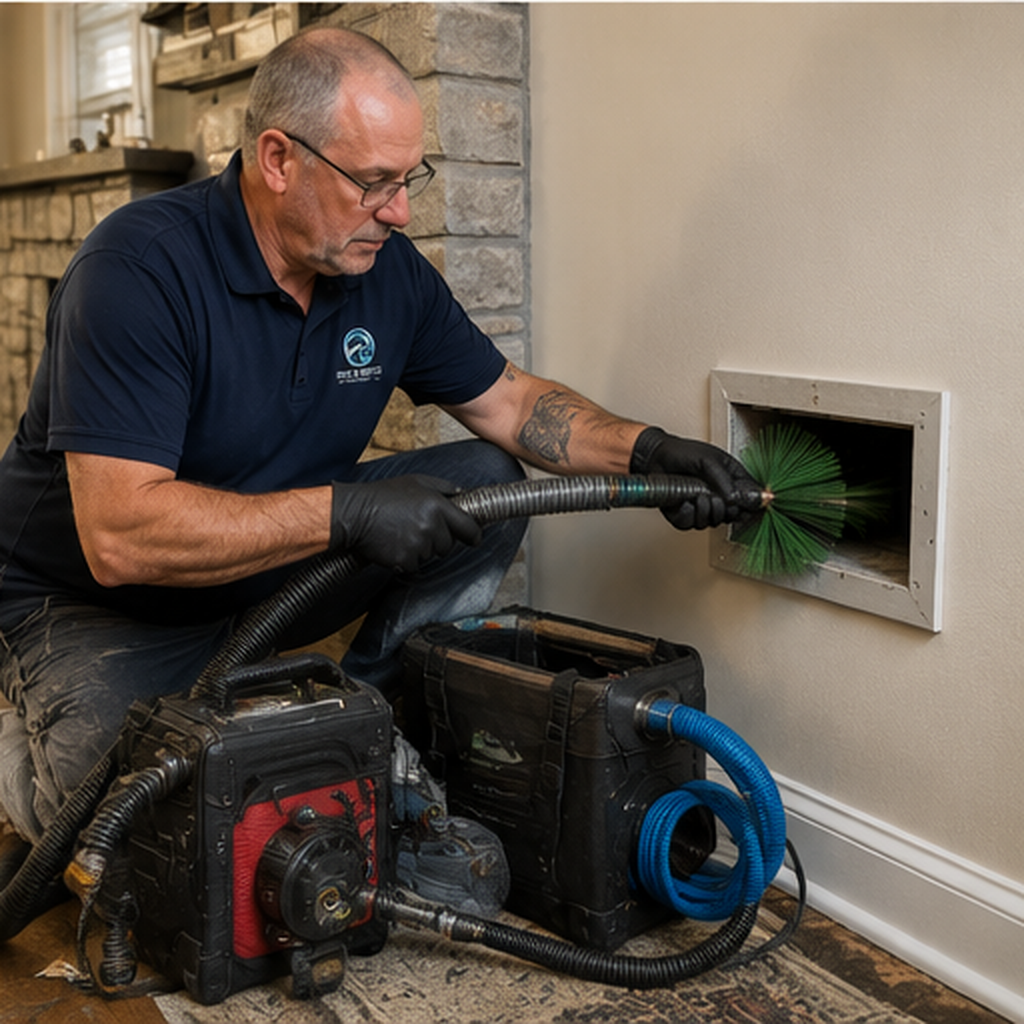 Technician cleaning a wall vent register
